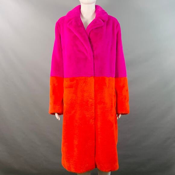 STAND STUDIO Size M Maribel Magenta Orange Color Block Faux Fur Coat - Picture 1 of 7